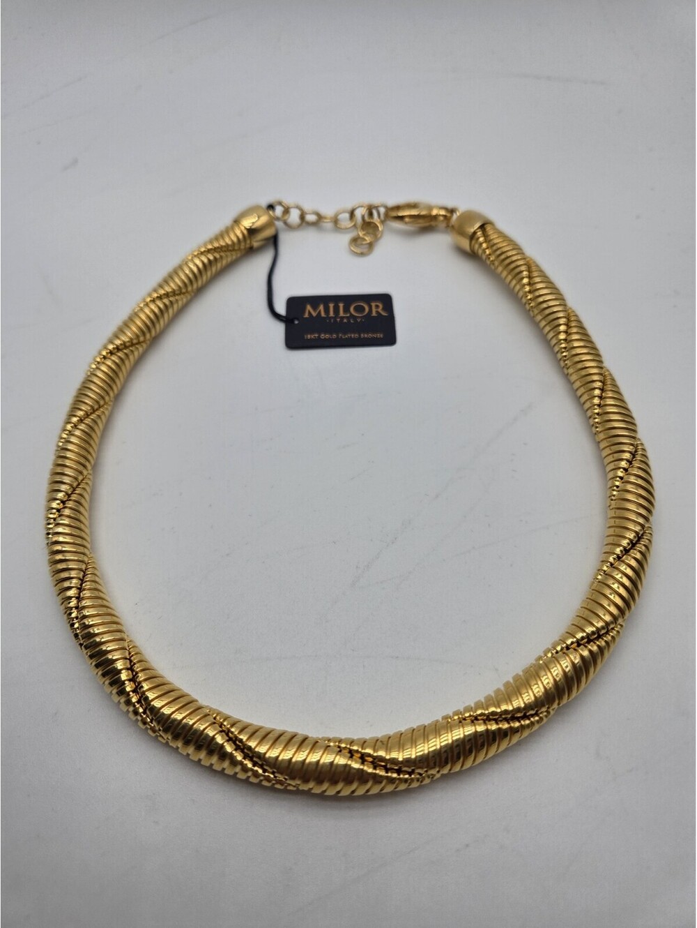 Milor Italy 18K Gold Plated Bronze Twisted Omega Collar Necklace NWT Statement - Picture 4 of 4